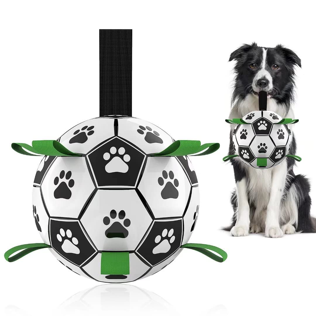 Soccer Ball for Large Dogs – Durable Tug Toy with Straps