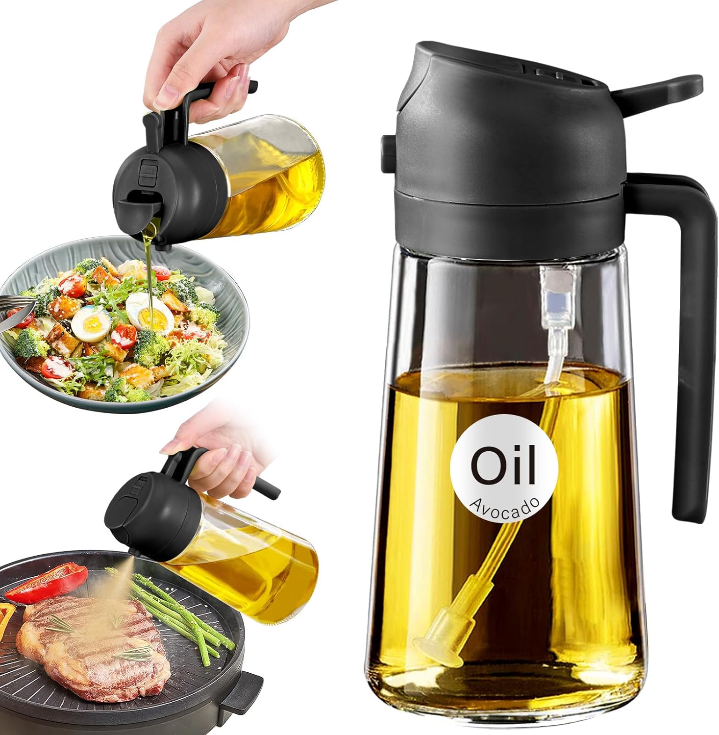 2-in-1 Oil Dispenser Bottle 470ml – Spray & Pour Oil Mister