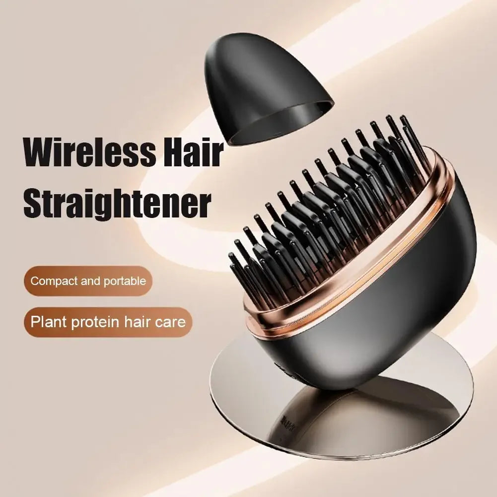 Wireless hair straightener brush with plant protein care, compact & portable design