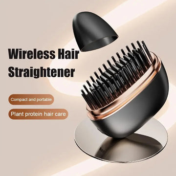 Wireless hair straightener brush with plant protein care, compact & portable design