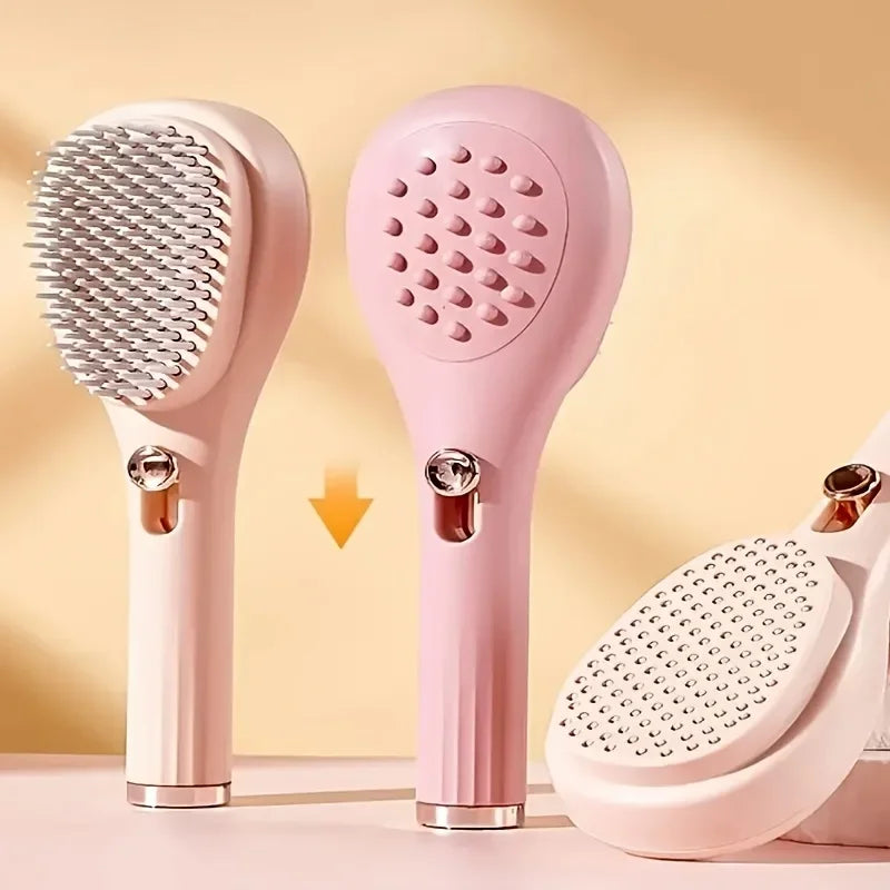 Pink scalp massager brush with dense elastic bristles for relaxing scalp spa treatment