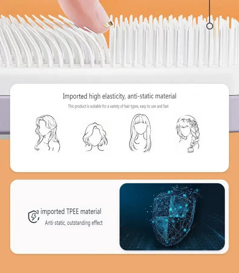 White anti-static hairbrush with flexible bristles, TPEE material, suitable for all hair types