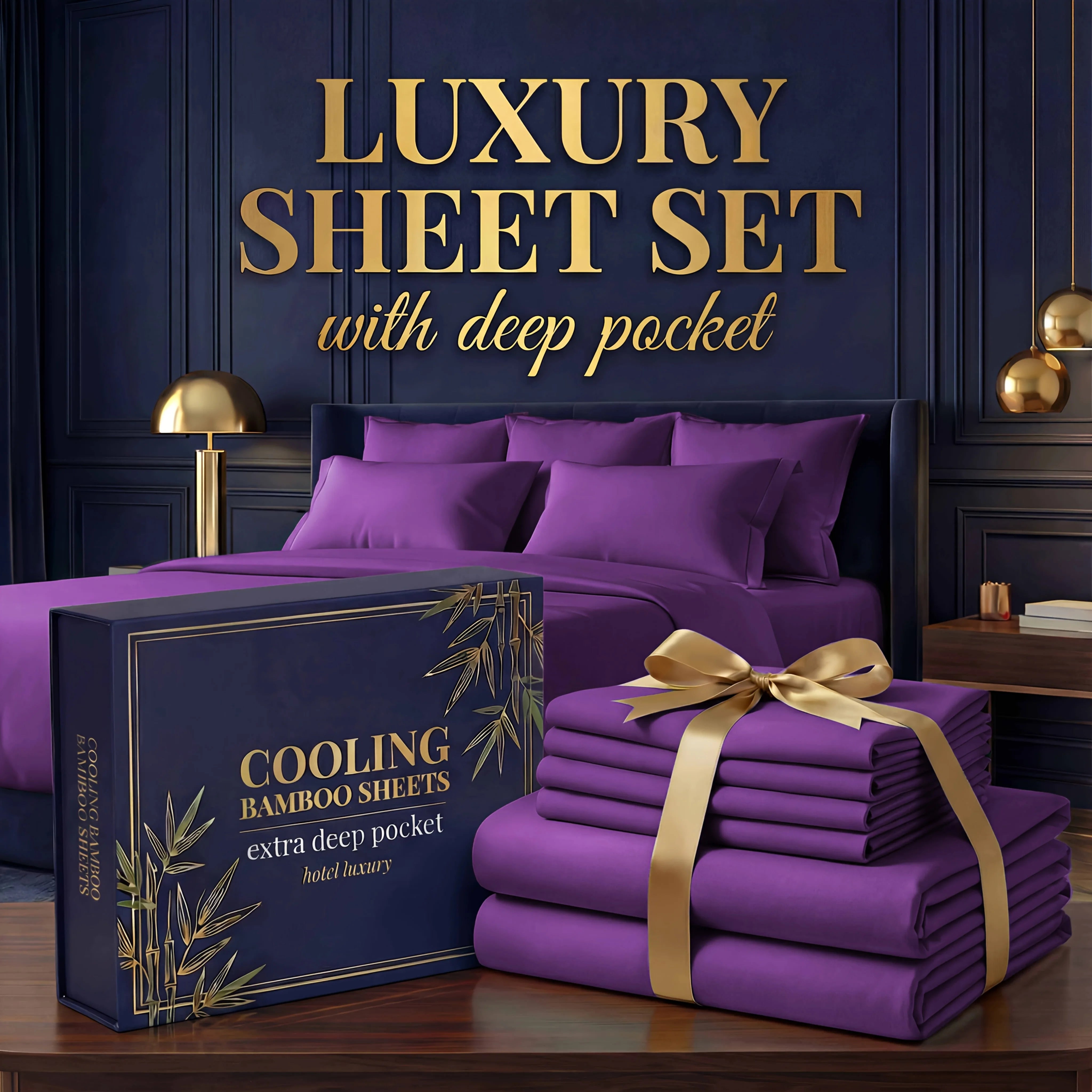 Bamboo Cooling Bed Sheet Set – 3 or 4 Piece, 14" Deep Pocket, Shrink & Fade Resistant, Skin-Friendly