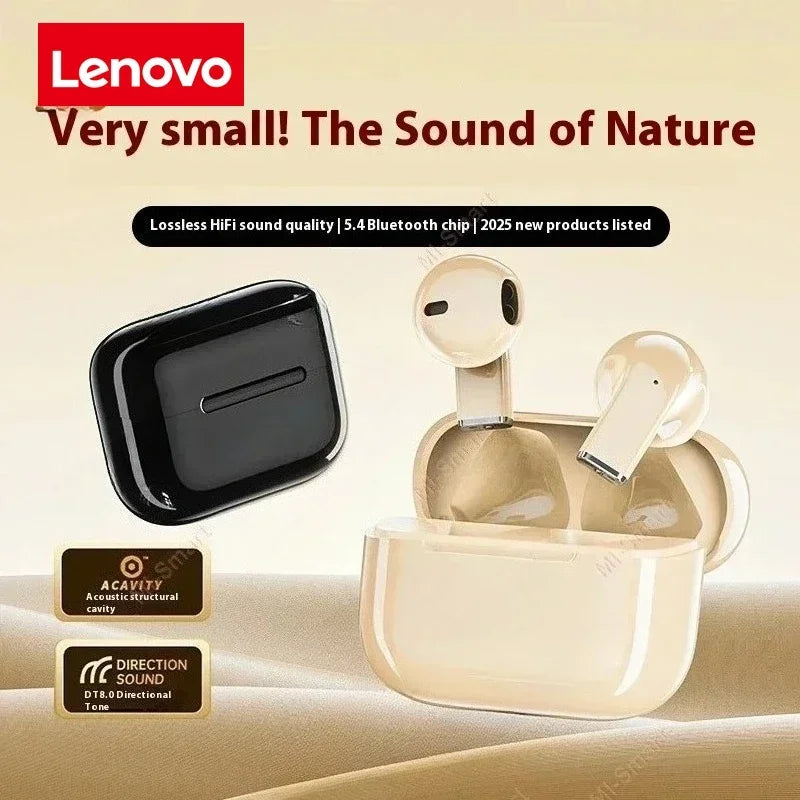 Lenovo wireless earbuds with charging case, HiFi sound, Bluetooth 5.4, compact design for everyday use