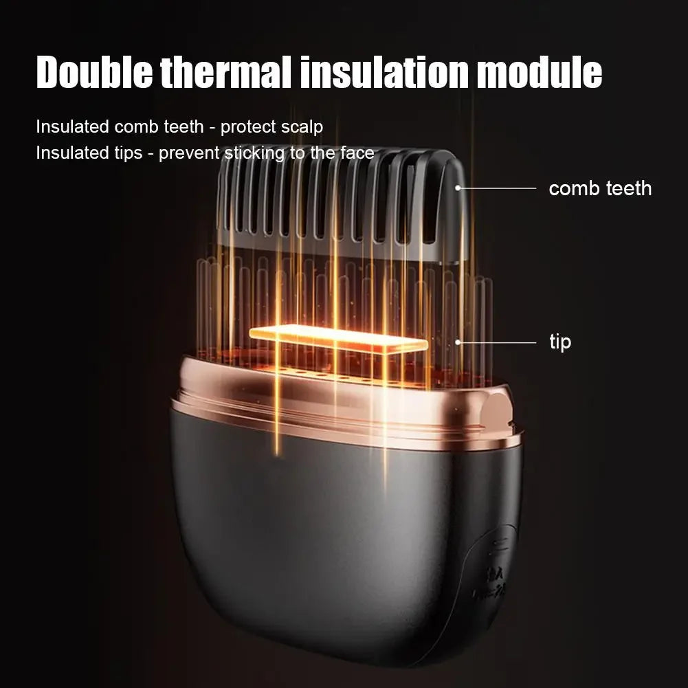 Smart heated facial hair trimmer with double thermal insulation, insulated comb teeth & tips for safe grooming