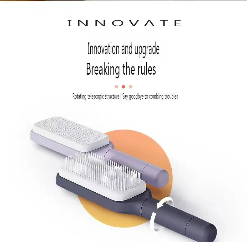 Innovative rotating telescopic hairbrush for tangle-free styling, sleek design with soft bristles