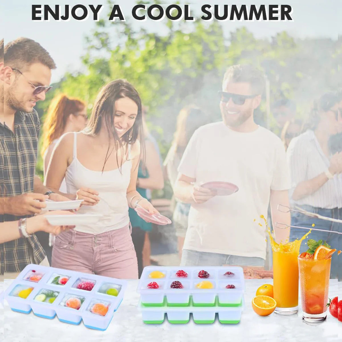 Silicone Ice Cube Tray With Lid – Stackable Square Ice Mold for Whiskey & Cocktails
