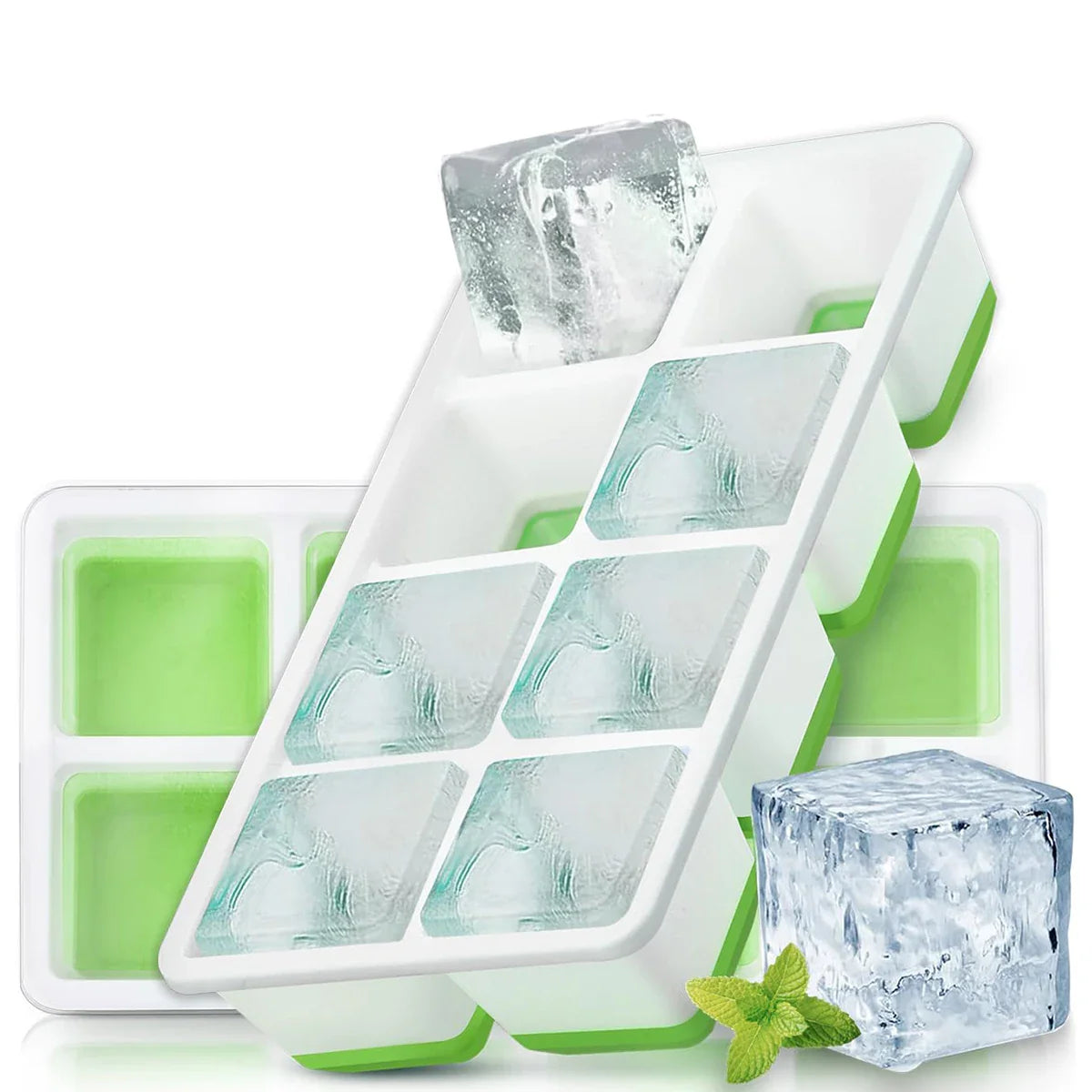 Silicone Ice Cube Tray With Lid – Stackable Square Ice Mold for Whiskey & Cocktails