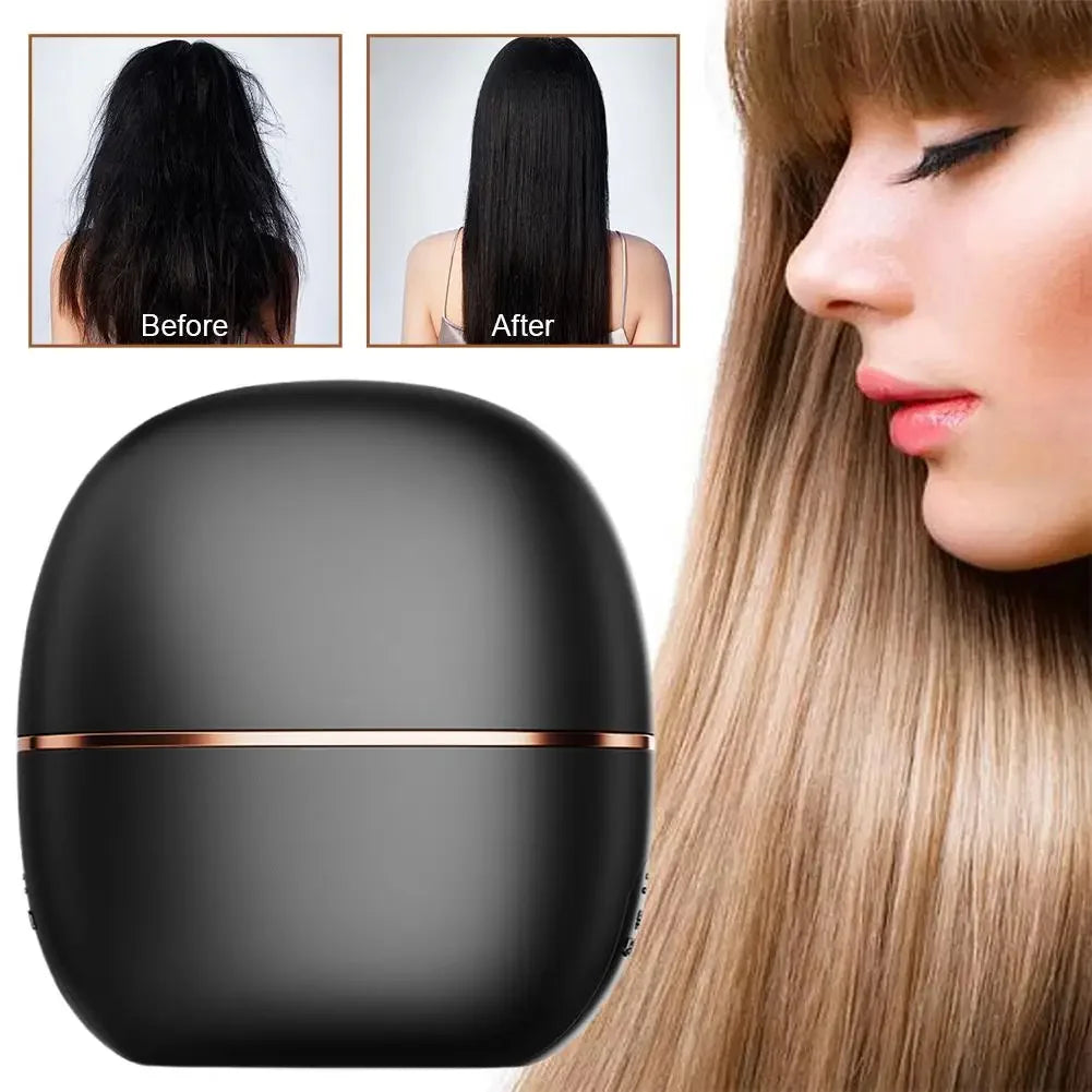 Hair care device with before and after smooth hair results, sleek black design
