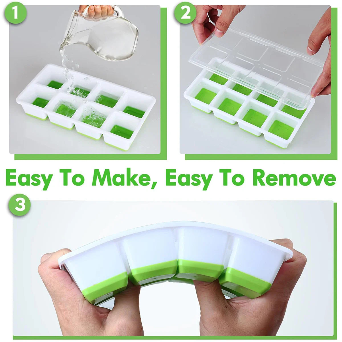Silicone Ice Cube Tray With Lid – Stackable Square Ice Mold for Whiskey & Cocktails