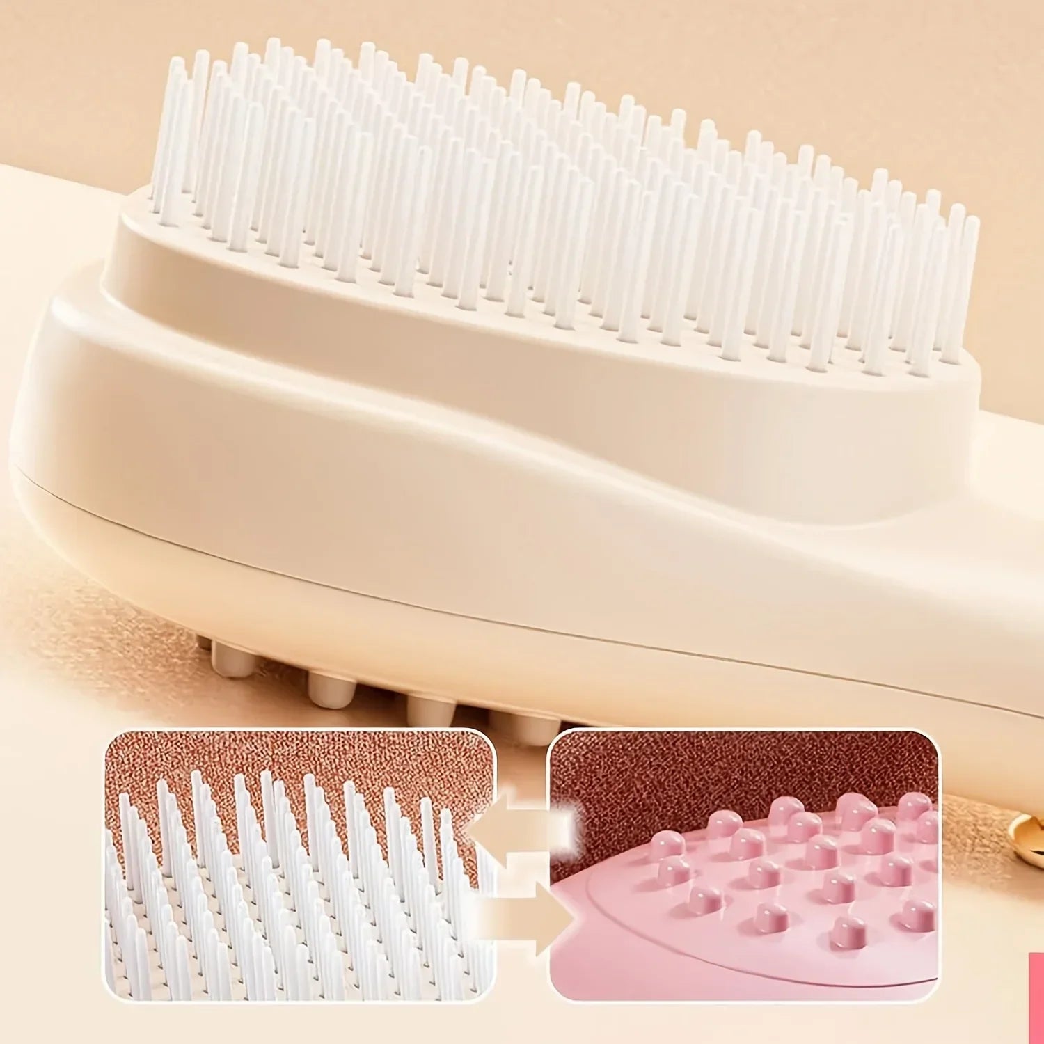 Dual-sided pet grooming brush with soft bristles and massage nubs for cats and dogs