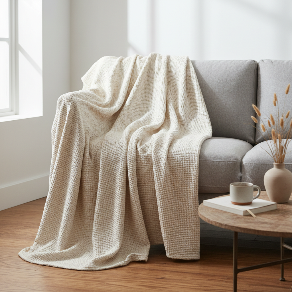 Muslin Cotton Throw Blanket – Soft Lightweight Blanket for Sofa & Bed