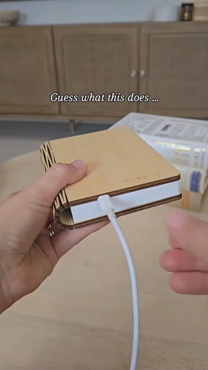Wooden Book Light - Rechargeable LED Reading Lamp for Books