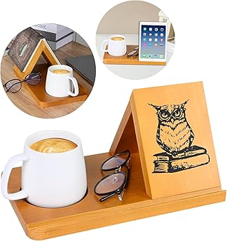 Wooden Book Stand With Cup Holder – Adjustable Reading Stand & Desk Organiser