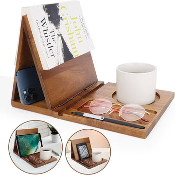 Wooden Book Stand With Cup Holder – Adjustable Reading Stand & Desk Organiser