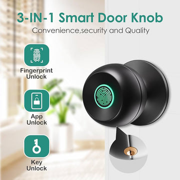 3-in-1 Smart Door Knob - Fingerprint + Keypad + App Control Smart Lock