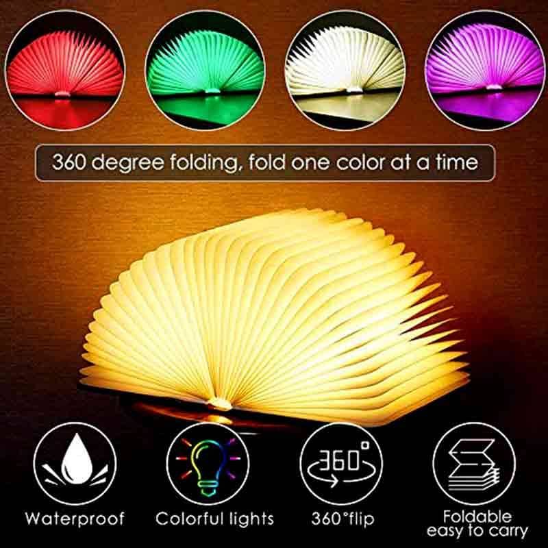 Wooden Book Light - Rechargeable LED Reading Lamp for Books